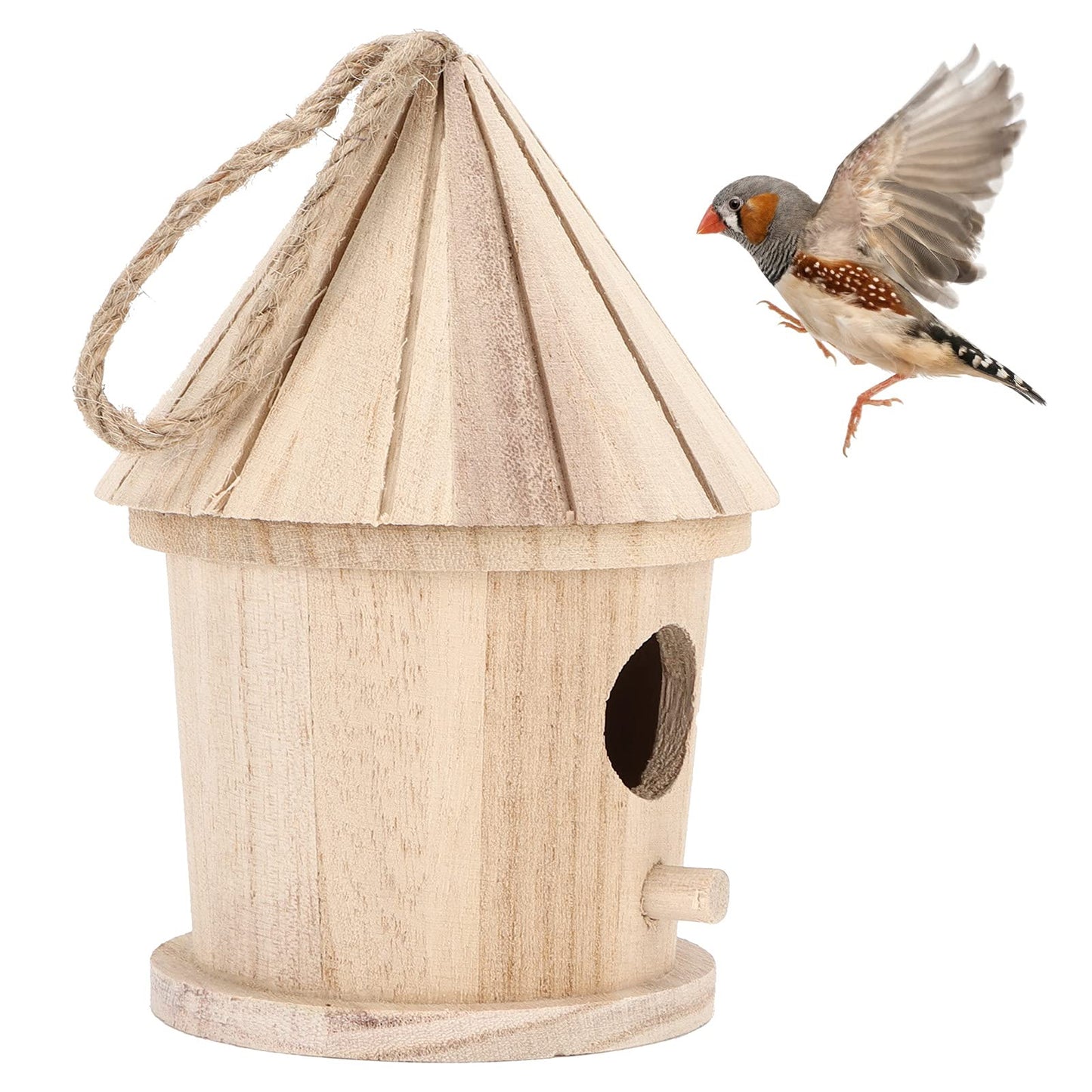 Wooden Birdhouses, Unfinished Wood Bird House Round Shaped Hanging Bird Nest for Outdoor Garden