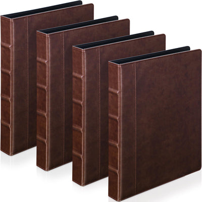 4 Pcs Vintage Hardback 3 Ring Binder Portfolio Binder Organizer Planner Round Ring Binders Leather Binder Organizer Holds 200 Sheets with 2 Inner Pockets, 13 x 10 Inch(Brown, 1.5 Inch)