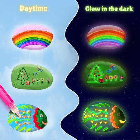 Rock Painting Kit for Kids 6-12 - Glow in The Dark Rock Painting Crafts Set, Arts and Crafts for kids ages 8-12, Stencils for Painting, Water Coloring book for 6, 7, 8, 9, 10, 11, 12 Year Old Kids PAINTIGO