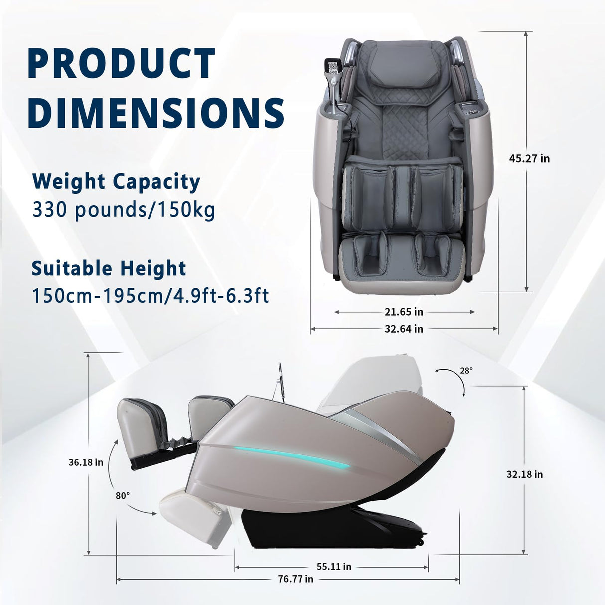 HealthRelife 4D Massage Chair Full Body Zero Gravity Recliner - 55“ SL-Track,20 Auto Modes,11 Massage Technique,40 Airbags Massage,with Yoga Stretch,APP Control,Negative Oxygen lons（Grey） HealthRelife