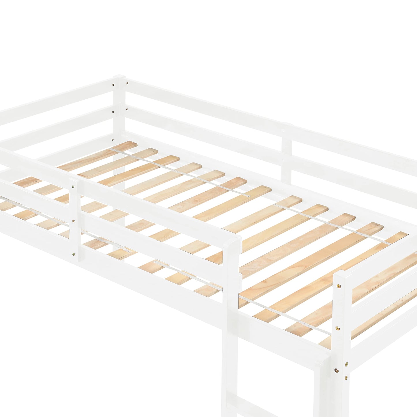 LoLado Twin Low Loft Bed for Kids with Ladder and Guard Rails - Sturdy Solid Wood Frame in White - WoodArtSupply