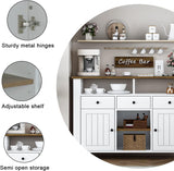 Elegant White Coffee Bar Cabinet with Storage - 47'' Farmhouse Buffet with 3 Drawers, 2 Doors, and Open Shelf 4ever2buy