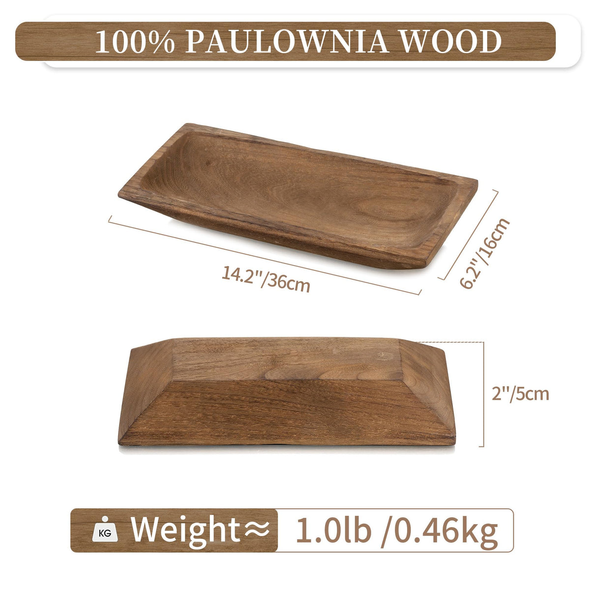 Hanobe Decorative Wooden Dough Bowl: Wood Table Centerpiece Decorations Rustic Natural Candle Holder Tray Trough for Dining Room Kitchen Decor, Brown Hanobe