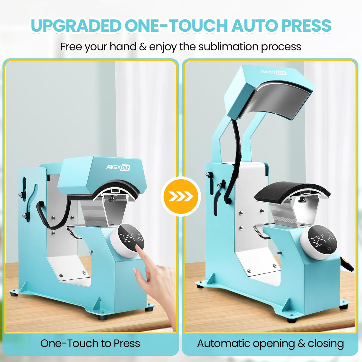 AKEYDIY 3-in-1 Auto Cap Heat Press Machine, Hat Heat Press with 3pcs Replaceable Heating Pads, Automatic Release&Press Knob-Style Digital Control Panel, DIY Sublimation Caps T-Shirts Bags AKEYDIY