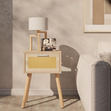 YMYNY Nightstand Set of 2, End Table, Small Bedside Table, Handmade Rattan Decorated Drawer, Solid Wood Legs, Modern Side Table for Bedroom and Small Spaces, Natural UHST010N-2 YMYNY