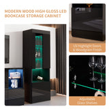 AMERLIFE 3 Piece Modern High Gloss Fireplace TV Stand + Bookcase Set for Living Room Includes 68" TV Stand with 40" Fireplace, 2 X Bookcase Storage Cabinet with Doors & 20 Colors LED Lights, Black AMERLIFE