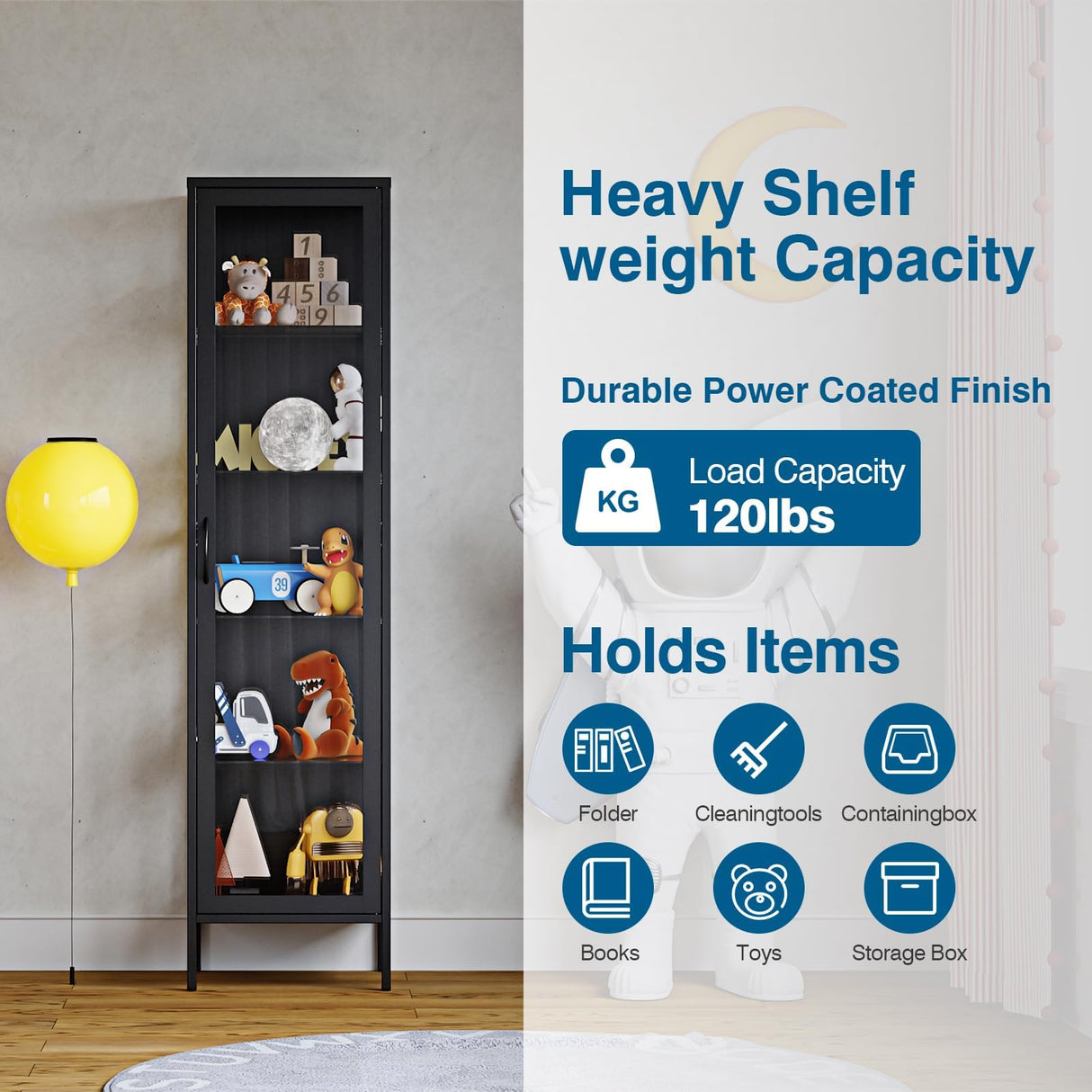 PEUKC Display Storage Cabinet with Glass Doors, 71 Inches Metal Curio Cabinets with 4 Adjustable Shelves, HD&Tempered Glass Cabinet Display Case for Home, Office, Pantry, Assemble Required (Black) PEUKC