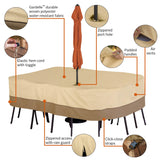 Classic Accessories Veranda Water-Resistant 88 Inch Rectangular/Oval Patio Table & Chair Set Cover with Umbrella Hole, Outdoor Table Cover Classic Accessories