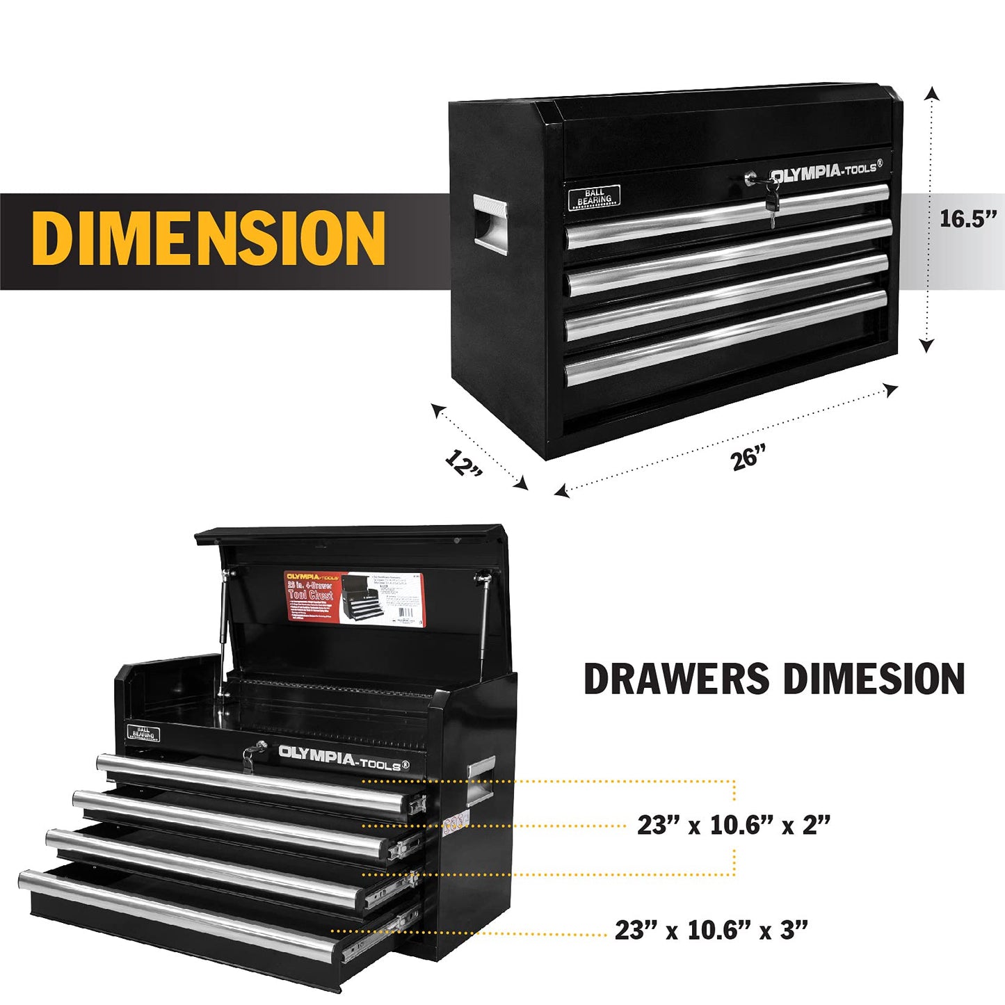 Olympia Tools Portable Metal Tool Chest Box with Drawers - 26" Tool Chest Cabinet Ball Bearing Slide Drawers Locking Storage Garage Toolbox Organizer - WoodArtSupply