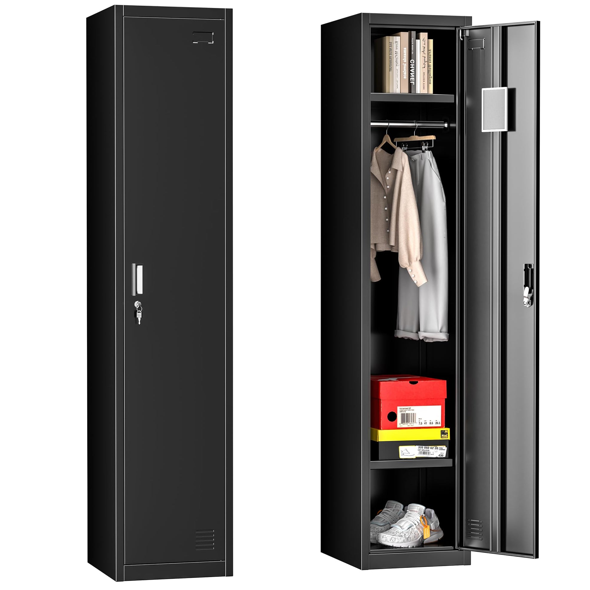 INTERGREAT Metal Lockers for Employees with Lock, 72" Employees Locker Storage Cabinet with Single Doors, Tall Steel Storage Locker for Home Office, - WoodArtSupply