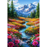 BOHADIY 5D Diamond Art Painting Kits for Adults, Snowy Mountain Art Kits for Beginner,DIY River Flower Full Round Gem Crystal Art Paint by Diamond Home Wall Decor12X16inch BOHADIY