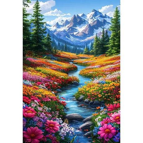 BOHADIY 5D Diamond Art Painting Kits for Adults, Snowy Mountain Art Kits for Beginner,DIY River Flower Full Round Gem Crystal Art Paint by Diamond Home Wall Decor12X16inch BOHADIY