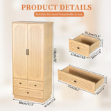Wood Armoire Wardrobe Closet with Doors, Fluted Wardrobe Cabinet with 3 Drawers, Large Armoire Closet, Tall Clothing Storage Cabinet with Hanging Rod and Shelves, for Bedroom, Laundry, Natural Jluomei