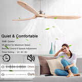 QUTWOB 42" Wood Ceiling Fans with Lights and Remote Control,Indoor Outdoor 3 Blades Wooden Ceiling Fan for Garage,Patio,Living Rooms,Bedrooms,Offices,Farmhouse(Nickel+Raw wood) QUTWOB