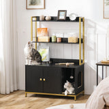 HOOBRO Large Cat Litter Box Enclosure with 2 Storage Shelves, Wooden Litter Box Furniture, Hidden Litter Box Furnitue with Scratching Pad, Sturdy and Solid, 31.5"L x 17.9"W x 47.2"H, Black BD82MW01 HOOBRO