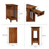 Leick Home 8202 Mission Impeccable End Drawer, Made with Solid Wood, Narrow Side Table for Living Room, Bedroom, 22.5 in x 12 in x 24 in, Medium Oak Leick Home