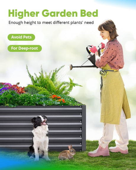 Quictent Galvanized Raised Garden Bed 6x3x2 Ft Metal Planter Box Bottomless for Backyard Outdoor, Include 1 pc Tomato Cage (Dark Gray) Quictent