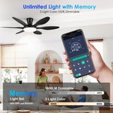 Ceiling Fans with Lights, 51 inch Modern Black Low Profile Ceiling Fan with Light and Remote App Control, Flush Mount, Quiet DC Reversible, Dim Led Ceiling Fan 6 Blade Softer Wind Indoor/Outdoor Patio BayDay