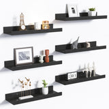 upsimples Floating Shelves for Wall, Wall Shelves for Decor Storage Set of 6, Wall Mounted Wood Shelves for Bedroom, Living Room, Bathroom, Kitchen, Picture Ledge Shelves, Black upsimples
