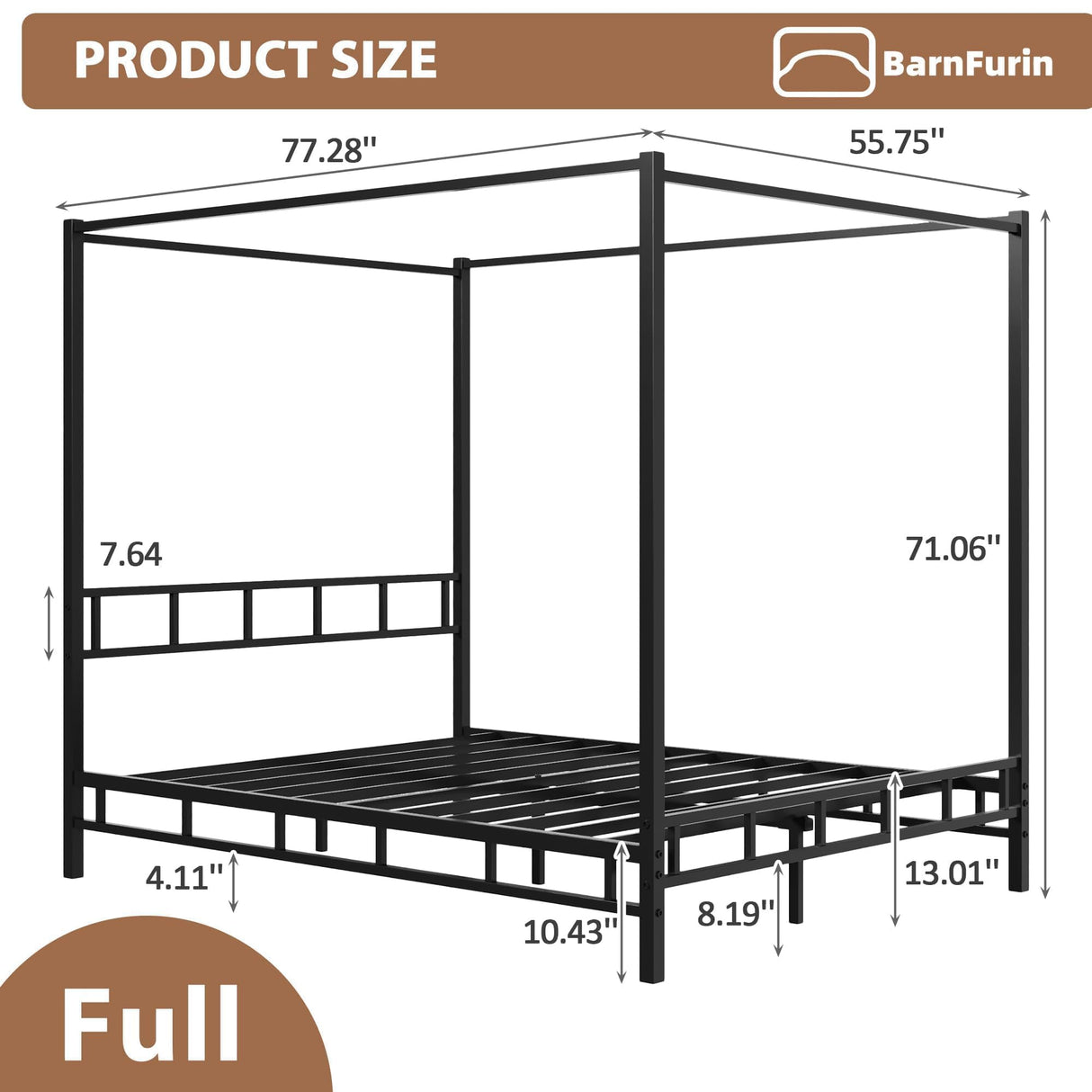 BarnFurin Full Size Metal Canopy Bed Frame,Mattress Foundation Platform with Metal Slats Support,Under-Bed Extra Storage No Box Spring Needed, Easy Assembly, Black BarnFurin