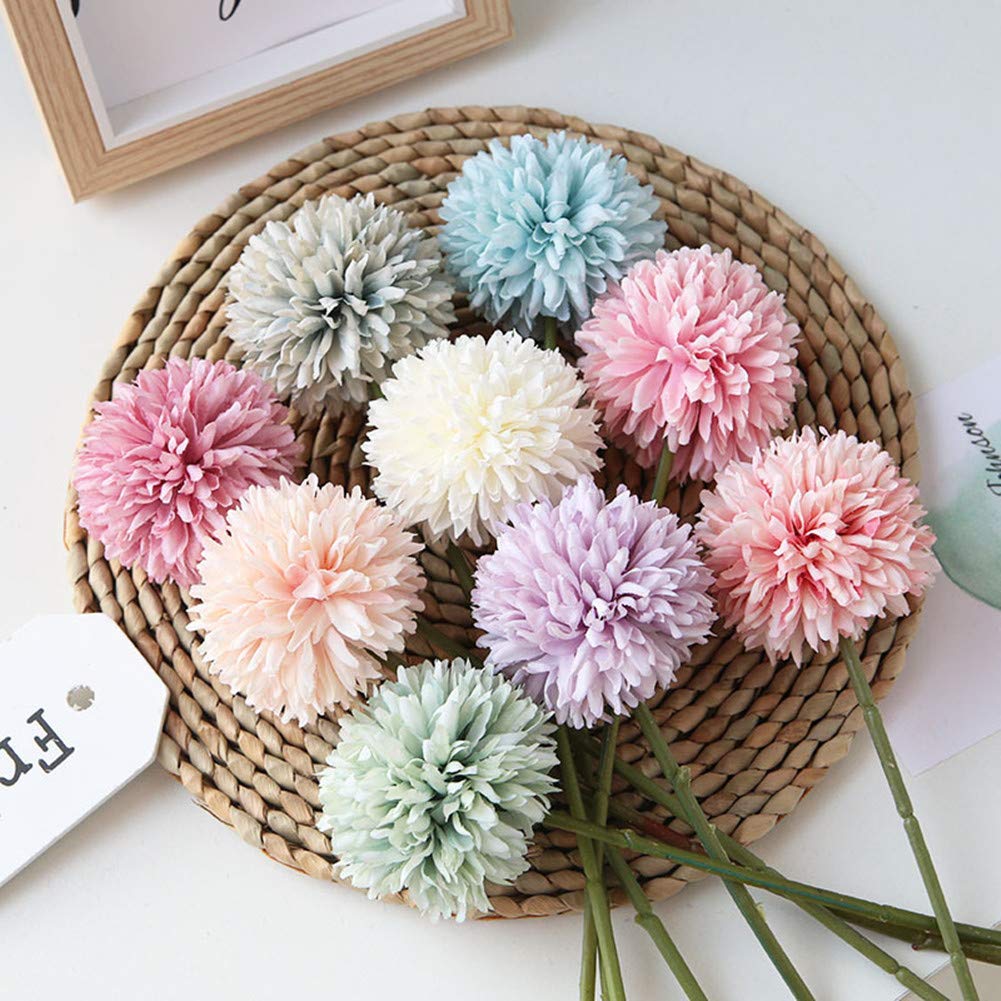 Artificial Flowers Chrysanthemum Ball Flowers Bouquet 10pcs Present for Important People Glorious Moral for Home Office Coffee House Parties and Wedding(Milk White) HoYuanFlo