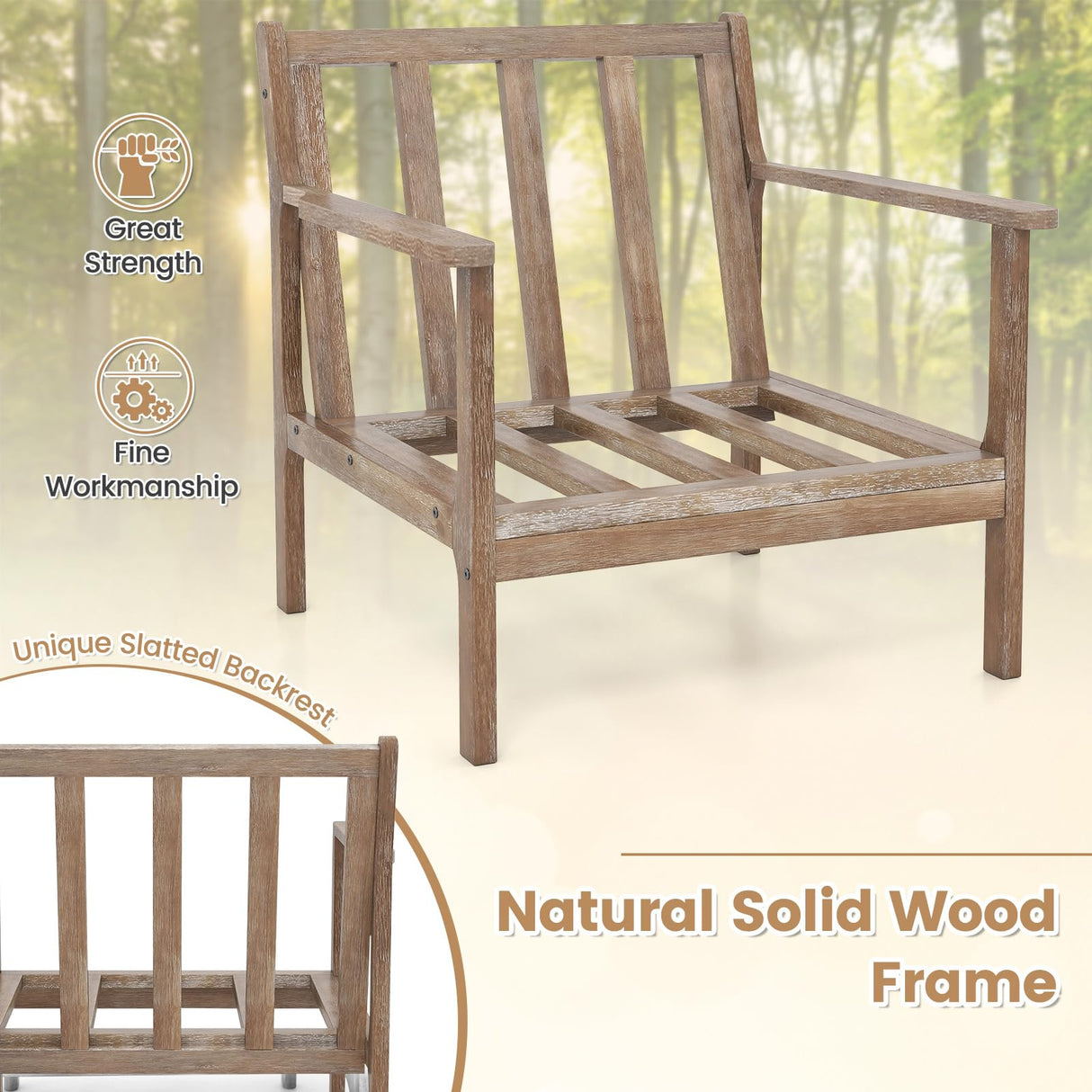 GOFLAME Mid-Century Modern Accent Chair, Upholstered Armchair with Solid Wood Frame, Linen Fabric Comfy Reading Chair, Farmhouse Leisure Chair for Living Room, Bedroom, Sunroom, Hosting Room GOFLAME