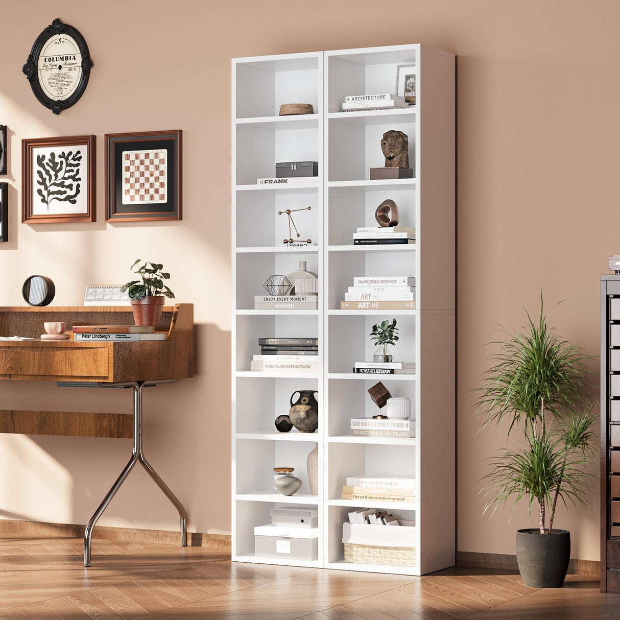 MXV Narrow Bookshelf, 6-Tier Open Bookcase, Coner Shelf, Storage Shelves, Display Storage Shelves, Floor Standing Unit, Furniture for Home Office, Living Room, Bedroom, White MXV
