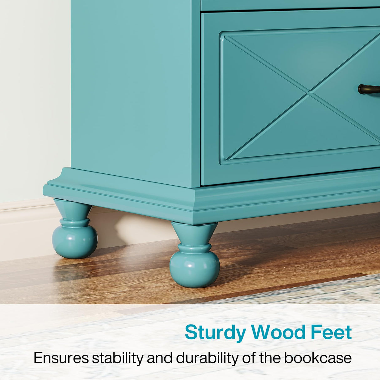 Tribesigns Ocean Blue 6-Shelf Bookcase with Drawer - Stylish Floor Standing Bookshelf with Solid Wood Legs Tribesigns