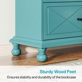 Tribesigns Ocean Blue 6-Shelf Bookcase with Drawer - Stylish Floor Standing Bookshelf with Solid Wood Legs Tribesigns