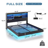 DICTAC Full Floating Bed Frame with LED Lights and Headboard Storage, Visual Floating Bed with Charing Station, Full Size Metal Platform Bed with Stable Structure, No Box Spring Need, Easy Assembly DICTAC