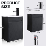 USBATHJOY 16" Bathroom Vanity Sink Combo for Small Space, Wall Mounted Bathroom Cabinet Set with White Resin Basin Sink Top Black Faucet Pop Up Drain Black USBATHJOY
