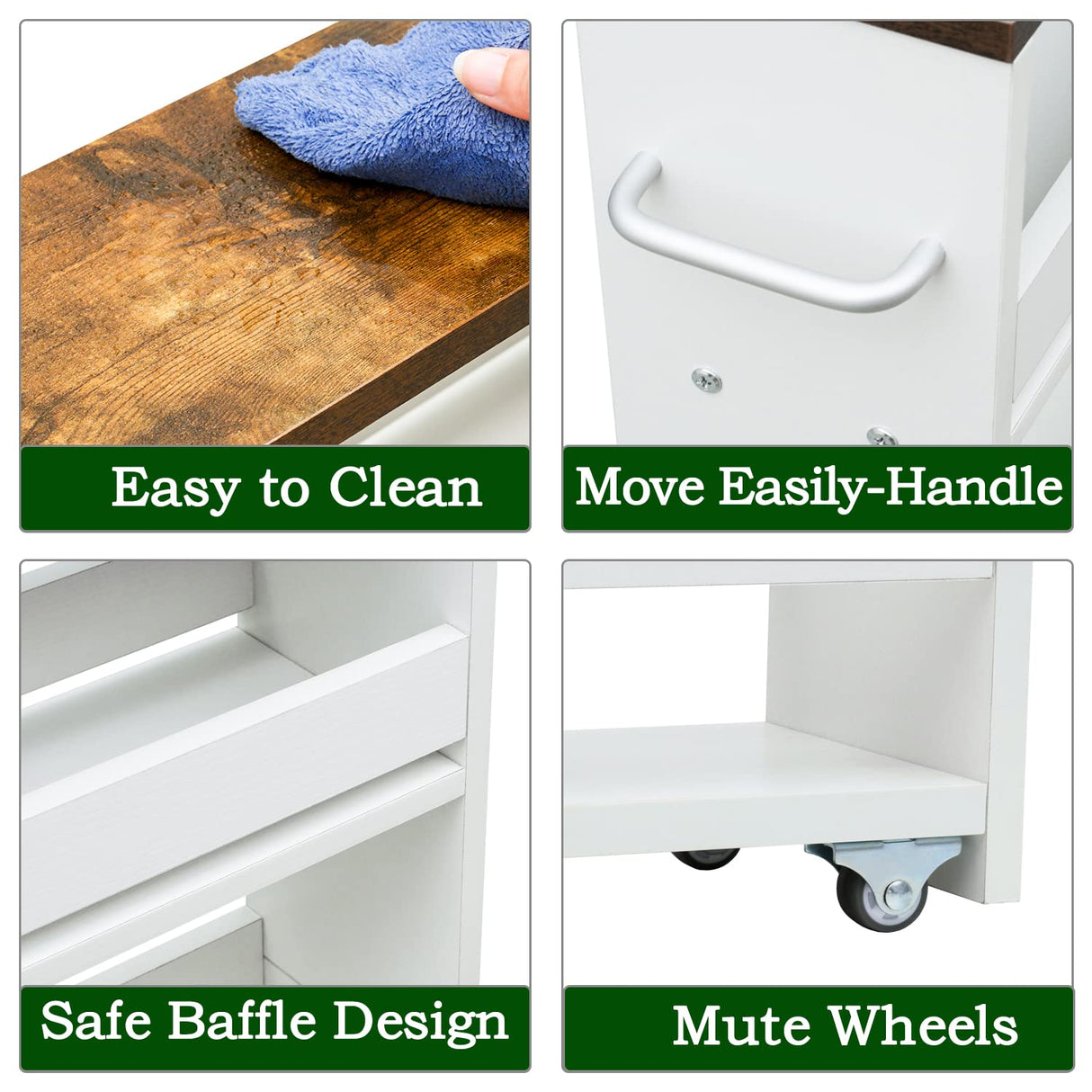 TEAMIX 4 Tier White Slim Storage Cart with Handle, 7.9''W Slide Out Storage Rolling Utility Cart Mobile Shelving Unit Organizer Trolley for Small Spaces Kitchen Laundry Narrow Places TEAMIX