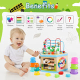 Vomocent Wooden Activity Cube for 1 Year Old Kids, Educational Learning Bead Maze for Toddler Age 1-3, Developmental Montessori Toys for 12-36 Months Boys Girls Gift Vomocent