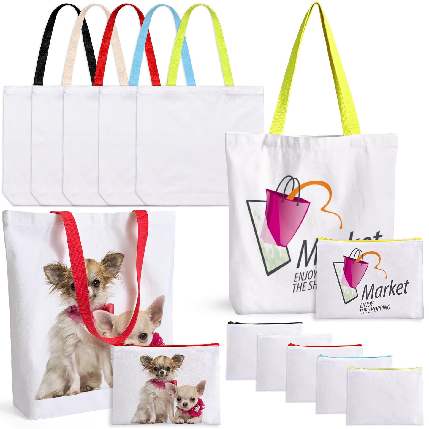 10 Pack Sublimation Blanks Canvas Tote bag, Reusable Large Grocery Bags DIY Heat Transfer Cosmetic Makeup Bags Shopping Bags with Customized Color for DIY, Advertising, Christmas Craft Present