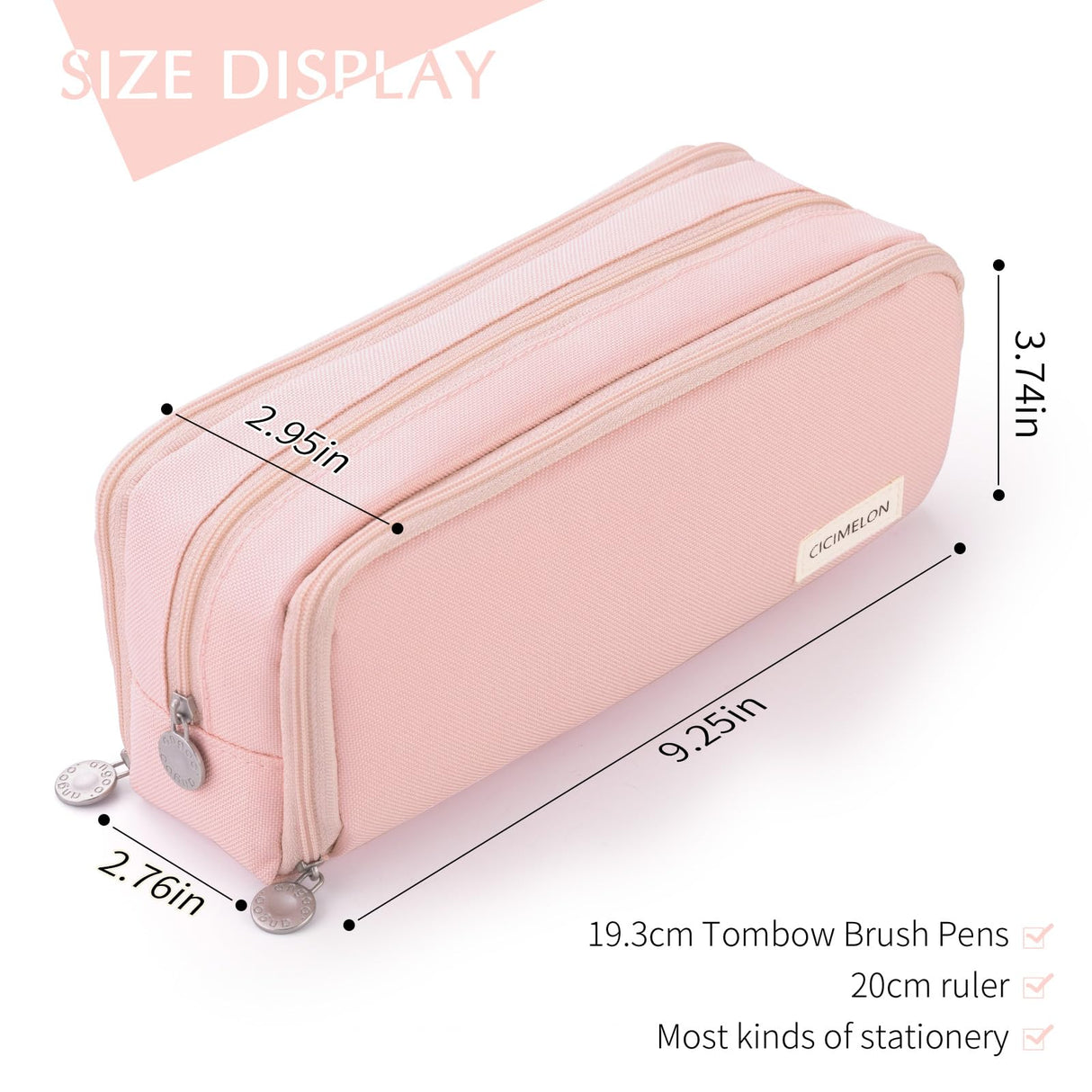 CICIMELON Large Capacity Pencil Case 3 Compartment Pouch Pen Bag for School Teen Girl Boy Men Women (Pink) CICIMELON