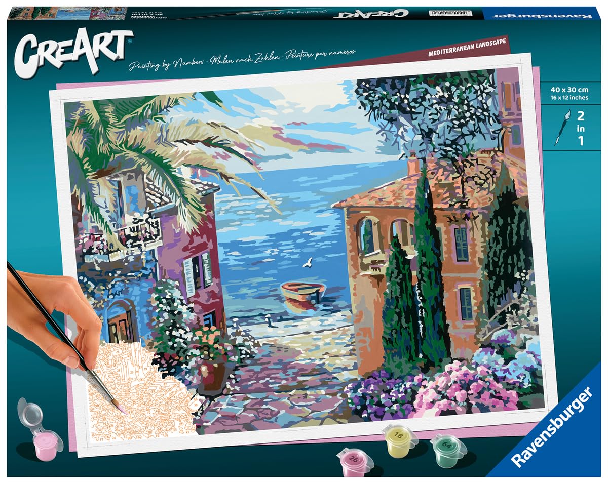 Ravensburger CreArt Mediterranean Landscape Paint by Numbers Kit for Adults - Painting Arts and Crafts for Ages 14 and Up Ravensburger