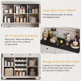 ONBRILL 71" Kitchen Pantry Cabinet with 2 Drawers & 3 Wine Racks, Farmhouse Storage Cabinet with Adjustable Shelves, Kitchen Hutch Cabinet with Microwave Stand for Dining Room, Living Room, Off White ONBRILL