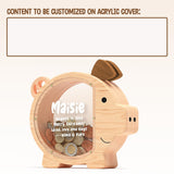 Summidate Custom Wooden Piggy Bank for Kids Boys Girls, Large Unbreakable Bills Coin Money Saving Box, Personalized Children Birthday Gift, Nursery summidate