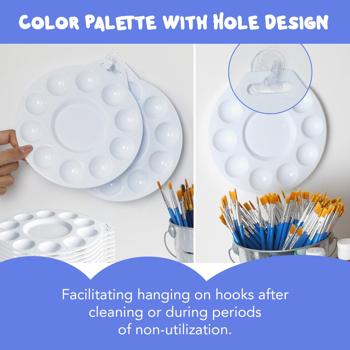 30Pcs Paint Tray Palettes, Plastic Paint Pallets with Hanging Hole for Kids or Students to Paints on School Project, Art Class or Have a Birthday Painting Part Halobios
