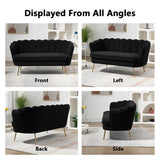 Anwick 59" Small Modern Chenille Loveseat Sofa, 2-Seater Sofa with Gold Metal Legs, Small Couch with Flower Shaped Back for Living Room Bedroom Office (Black) Anwick