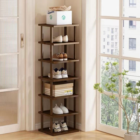 Vertical Shoe Rack - Tall Narrow Shoe Rack Organizer for Small Spaces,7 Tier Bamboo Shoen Shelf for Entryway,Closet,Corner,Doorway,Skinny Shoe Shelf Space Saving Shoe Storage,Free Stackable D - WoodArtSupply