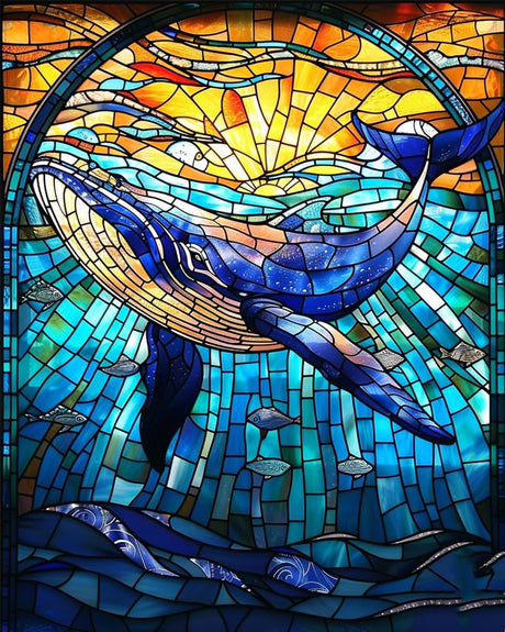 Whales Paint by Number Kits on Canvas Stained Glass Sunrise Over The Sea Painting by Number for Kids Adults Underwater World Paintwork with Acrylic Pigment for Home Decor 16 x 20 inch (Without Frame) Generic