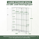 HAMBING Glass Display Cabinet with LED Light & Lock, 4 Shelves 3-Column Display Showcase, 2 Side Doors and Open Center Column, Tempered Glass Curio Cabinet for Bedroom, Living Room - White HAMBING