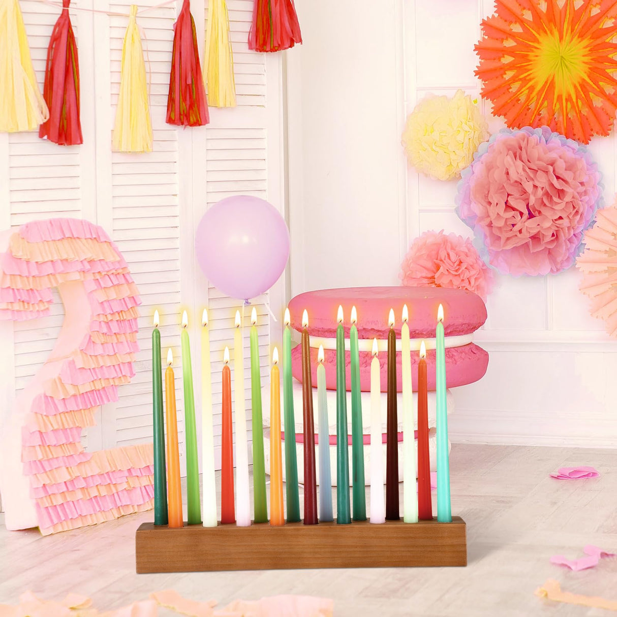 Mumufy Wood Taper Candle Holders for Table Centerpiece Giant Wooden Birthday Party Candlestick Farmhouse Candle Holders Decorations for Wedding Anniversary Desktop, 18in (Dark Brown) Mumufy