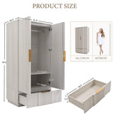 Brafab Armoire Wardrobe Closet, Modern 64.2" Freestanding Closet Wardrobe Cabinet with Drawer and Hanging Rail, Fluted Carved Wooden Storage Cabinet with Shelve for Bedroom, White Brafab