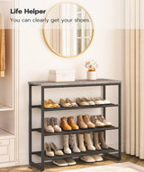 HOOBRO Shoe Rack, 4 Tier Shoe Storage Organizer with 3 Oxford Fabric Shelves and Top Panel, Holds 12-16 Pairs of Shoes for Entryway and Closet, Industrial, Greige BG47XJ01G1 HOOBRO