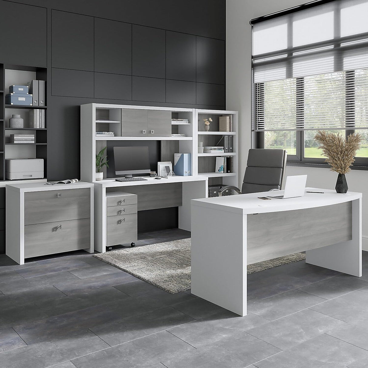 Office by kathy ireland Echo 60-inch W Credenza Desk, Pure White/Modern Gray (KI60506-03) Bush Business Furniture