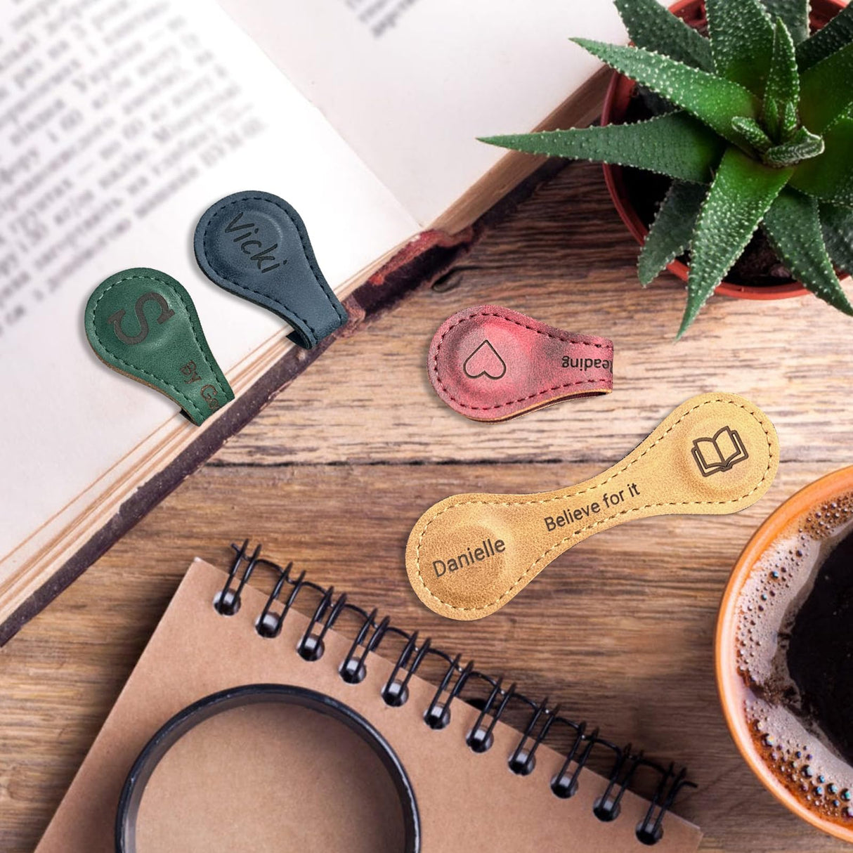 Jumaple Personalized Magnetic Leather Bookmark Custom Engraved Name Initials Text Vintage Magnetic Bookmarks Clip Customized Gifts for Readers Classmates Kids Book Lovers Jumaple