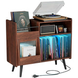 MULEJYBO Large Record Player Stand with Sliding Door,350 Vinyl Record Storage Cabinet, Record Player Table with Power Outlet and LED Light,Turntable Stand with Wood Legs for Living Room,Office MULEJYBO