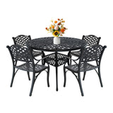 PATIO-IN 5 Piece Cast Aluminum Outdoor Dining Set, Outdoor Table and Chairs Set of 4, Patio Dining Set with 4 Chairs and 42" Round Table, Patio Conversation Set with 1.97" Umbrella Hole PATIO-IN